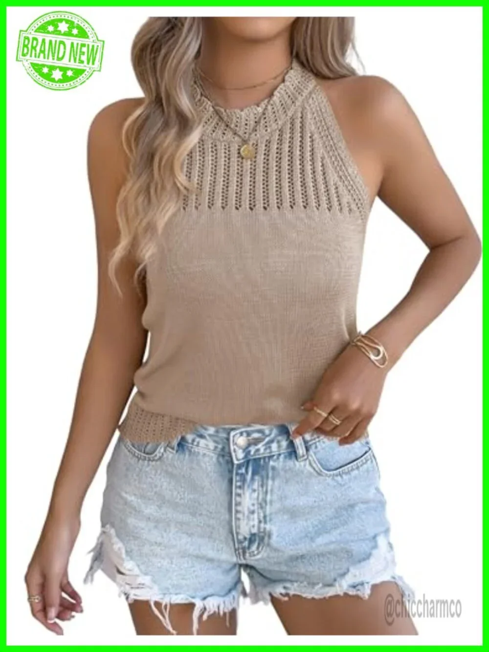 Halterneck Knit Tank Top Sleeveless Y2K Crochet Beach Cover Up Layering